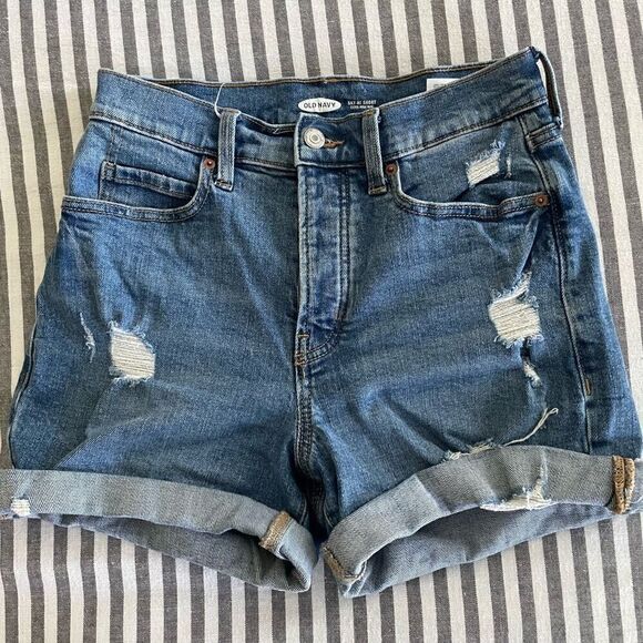 Old Navy Extra High-Waisted Sky-Hi Button-Fly Ripped Jean Shorts for Women Size - Picture 1 of 6